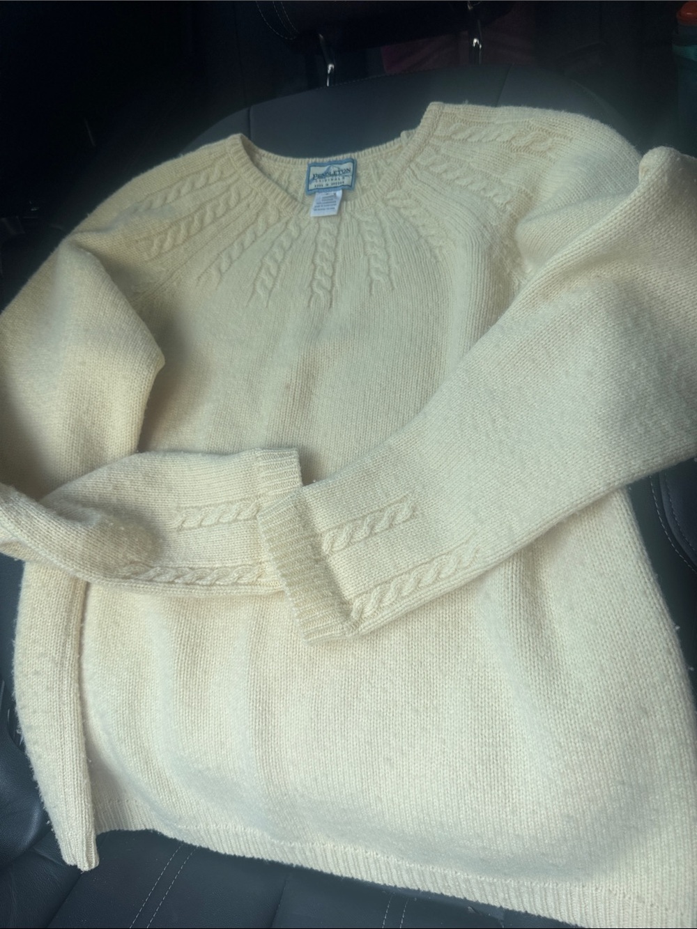 Pendleton Cream Cable Yoke Wool Crewneck Sweater